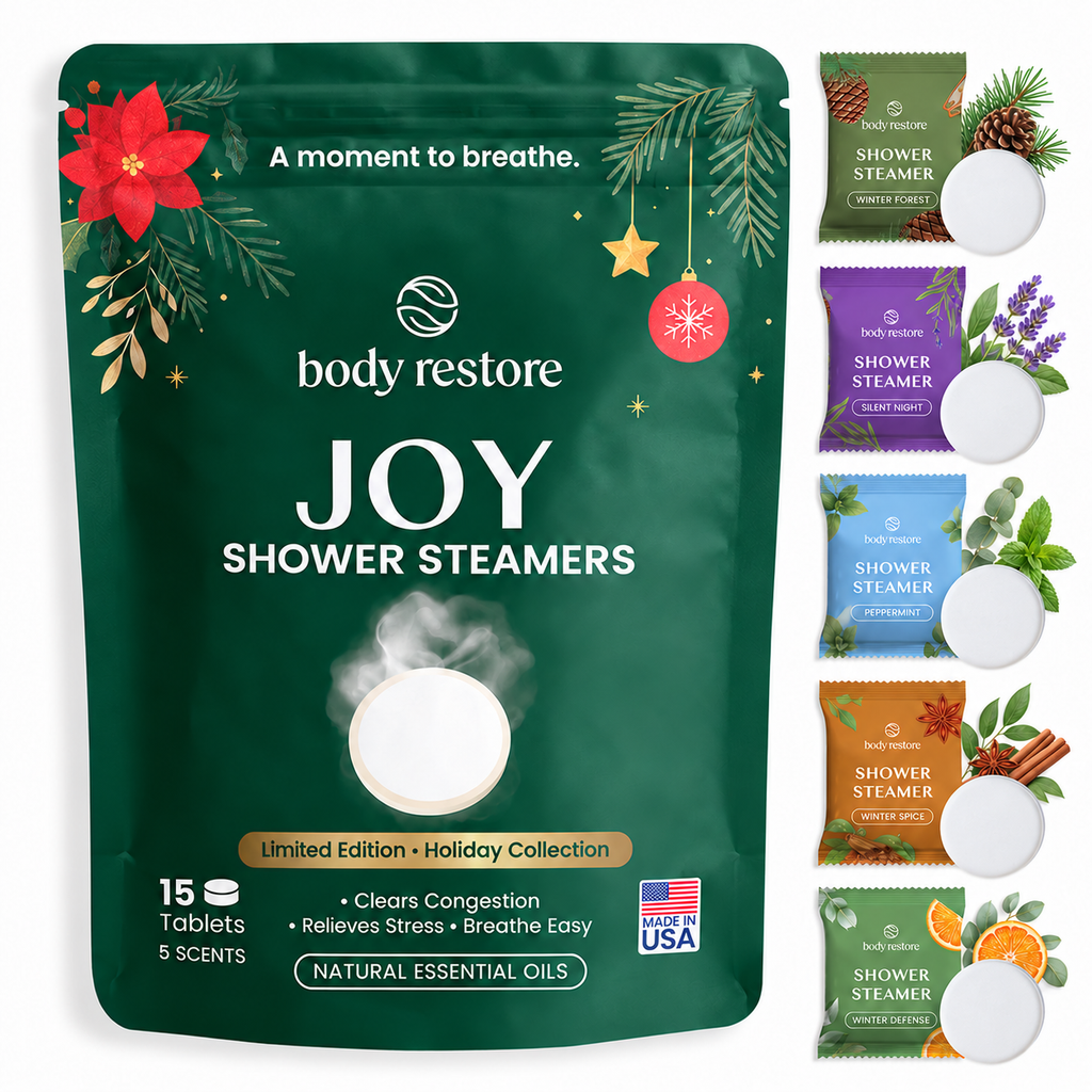 Body Restore JOY Shower Steamers, 15 tabletten in 5 geuren: Winter Forest, Silent Night, Peppermint, Winter Spice en Winter Defense